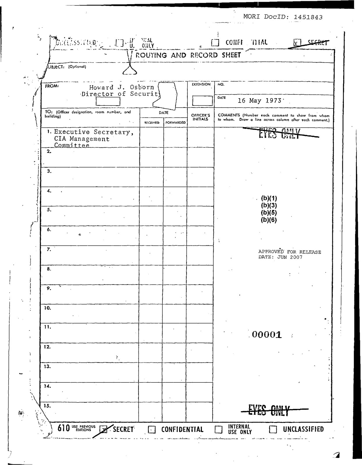 Page from the CIA's internal *Family Jewels* archive of Cold-War programs, 16 May 1973. Iams is named in the file. Declassified June 2007.